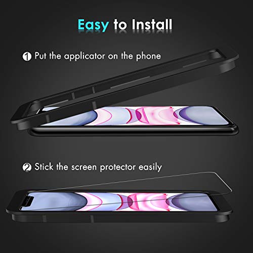 iVoler [4 Unidades] Protector de Pantalla para iPhone XR y iPhone 11 con Ayuda de posicionamiento, [2 Pack] Protector de lente de cámara para iPhone 11, Cristal Vidrio Templado [Doble protección]