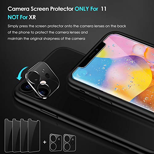 iVoler [4 Unidades] Protector de Pantalla para iPhone XR y iPhone 11 con Ayuda de posicionamiento, [2 Pack] Protector de lente de cámara para iPhone 11, Cristal Vidrio Templado [Doble protección]