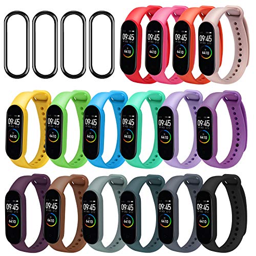 ivoler Correas Mi Band 5, 16 Piezas Pulsera para Xiaomi Mi Band 5 + 4 Piezas Protector Pantalla Correa de Repuesto Suave, Transpirable, Resistente al Sudor y Multicolor