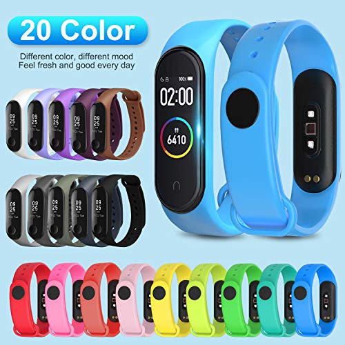 ivoler Correas para Xiaomi Mi Band 4 / Mi Band 3, [20 Piezas] Pulsera de Correas de Repuesto para Xiaomi Mi Band 4/3 Correa de Repuesto Suave, Transpirable, Resistente al Sudor - 20 Colores