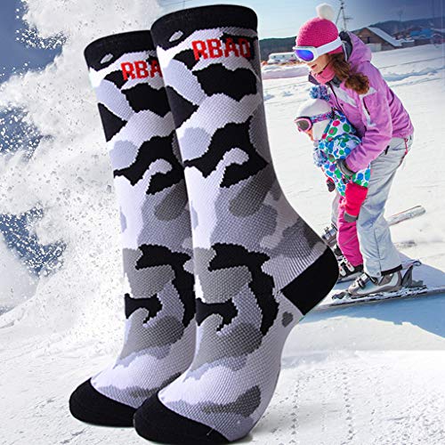 IvyH Calcetines de esquí para niños, Térmico Calcetines de Deporte Infantiles Deportes de Invierno Esquiar Tabla de Snowboard Corriendo Ciclismo Gris EU 32-34