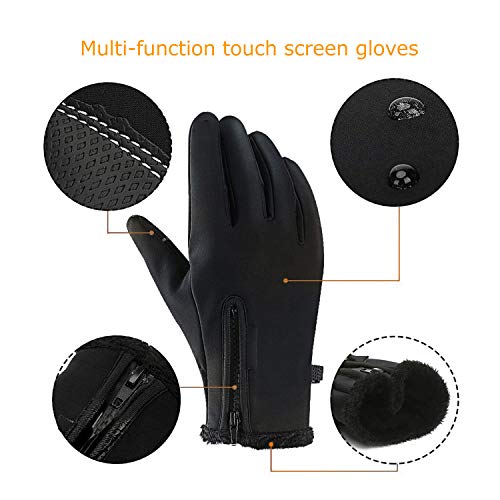 IvyLife Guantes Invierno de Ciclismo Guantes de Pantalla Táctil, Guantes Deportivos Impermeables para MTB, Esquí, al Aire Libre, Cálido Guantes Térmicos y Antideslizantes para Hombre y Mujer, Negro-M