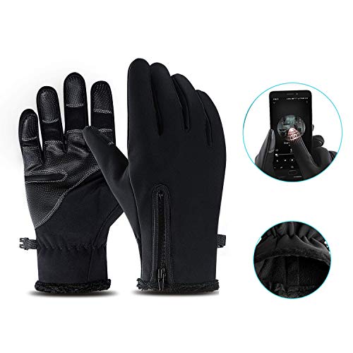 IvyLife Guantes Invierno de Ciclismo Guantes de Pantalla Táctil, Guantes Deportivos Impermeables para MTB, Esquí, al Aire Libre, Cálido Guantes Térmicos y Antideslizantes para Hombre y Mujer, Negro-M