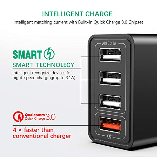 IWAVION Cargador USB,Quick Charge 3.0 30w Cargador USB de Pared con 4 Puertos de Cargador Móvil Rápido de Pared para iPhone Xr/Xs/X/8Plus/ 8, iPad, Samsung Galaxy S10/S9/S8+/Note 8/Huawei/HTC/LG Negro IWAVION Cargador USB,Quick Charge 3.0 30w Cargador USB de Pared con 4 Puertos de Cargador Móvil Rápido de Pared para iPhone Xr/Xs/X/8Plus/ 8, iPad, Samsung Galaxy S10/S9/S8+/Note 8/Huawei/HTC/LG Negro