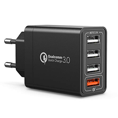 IWAVION Cargador USB,Quick Charge 3.0 30w Cargador USB de Pared con 4 Puertos de Cargador Móvil Rápido de Pared para iPhone Xr/Xs/X/8Plus/ 8, iPad, Samsung Galaxy S10/S9/S8+/Note 8/Huawei/HTC/LG Negro