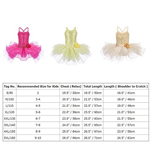 IWEMEK Maillot Vestido de Ballet de Niña de Fiestas Leotardo Tutú Algodón con Lentejuelas Brillantes Ropa de Baile de Gimnasia Infantil Cumpleaños Disfraces Princesa Danza Vestidos Rosa 3-4 Años