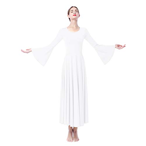 IWEMEK Mujer Vestido de Praise adoración Danza Vestido de Alabanza Iglesia Litúrgico Disfraces de Baile para Adultos Manga de Campana Color Sólido Suelto Vestido de Fiesta Blanco L IWEMEK Mujer Vestido de Praise adoración Danza Vestido de Alabanza Iglesia Litúrgico Disfraces de Baile para Adultos Manga de Campana Color Sólido Suelto Vestido de Fiesta Blanco L