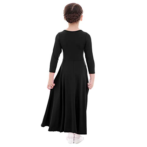 IWEMEK Niñas Vestido adoración Danza Vestido de Alabanza Iglesia Litúrgico Disfraces de Baile para Chicas Manga Larga Color Sólido Flamenco Maillot Vestido de Fiesta Negro 3-4 años