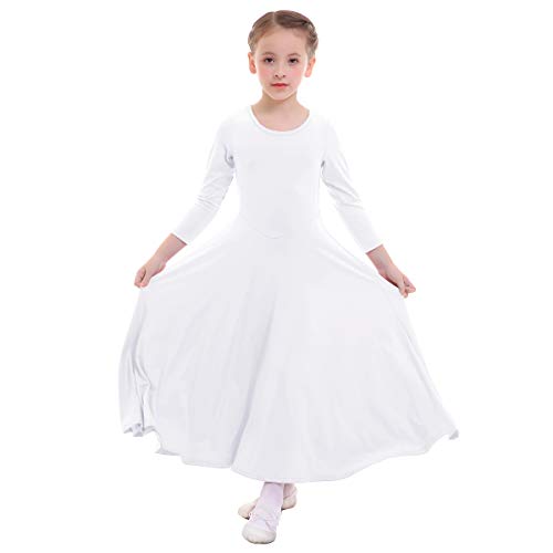 IWEMEK Niñas Vestido adoración Danza Vestido de Alabanza Iglesia Litúrgico Disfraces de Baile para Chicas Manga Larga Color Sólido Flamenco Maillot Vestido de Fiesta Blanco 13-14 años IWEMEK Niñas Vestido adoración Danza Vestido de Alabanza Iglesia Litúrgico Disfraces de Baile para Chicas Manga Larga Color Sólido Flamenco Maillot Vestido de Fiesta Blanco 13-14 años