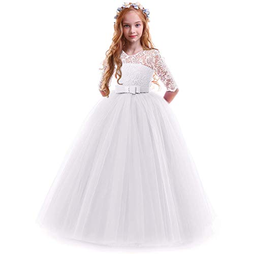 IWEMEK Vestidos de Princesa Fiesta de la Boda de Las Niñas 3/4 Largo Manga Tul Vestidos de Dama De Honor Fiesta Graduación Comunión Cumpleaños Paseo Baile Cóctel Vestido de Novia 7-8 Años IWEMEK Vestidos de Princesa Fiesta de la Boda de Las Niñas 3/4 Largo Manga Tul Vestidos de Dama De Honor Fiesta Graduación Comunión Cumpleaños Paseo Baile Cóctel Vestido de Novia 7-8 Años