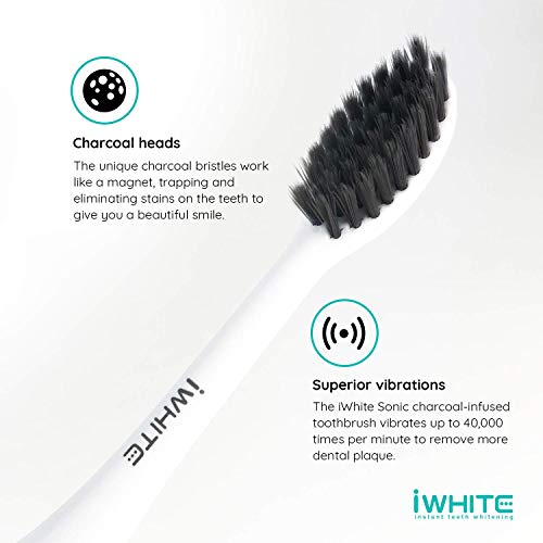 iWhite Instant Teeth Whitening Charcoal Infused - Repuesto de cabezas de cepillo (paquete de 2) para el cepillo de dientes Sonic iWhite