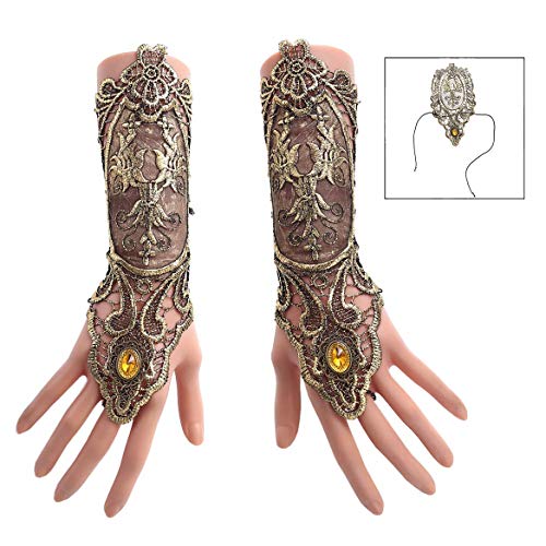 iwobi Guantes de Encaje sin Dedos Guante Largo de Encaje Guantes de Flor de Longitud de Muñeca Guantes Mujer Steampunk Conjunto Chicas Fiesta de Bodas Noche de Baile