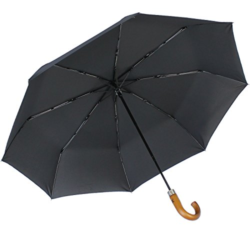 iX-brella - Paraguas XXL para hombre de 121 cm con mango de madera auténtica y apertura automática., Negro (Negro) - .