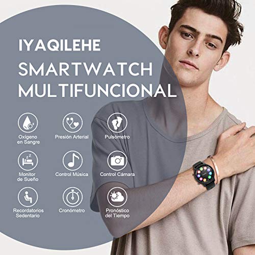 IYAQILEHE Smartwatch, Reloj Inteligente IP67 Pantalla Táctil Completa Pulsómetro Presión Arterial Monitor de Sueño 8 Modos Deportes Pulsera Actividad para Hombre Mujer Compatible con iOS y Android