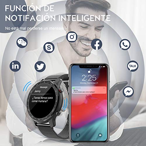 IYAQILEHE Smartwatch, Reloj Inteligente IP67 Pantalla Táctil Completa Pulsómetro Presión Arterial Monitor de Sueño 8 Modos Deportes Pulsera Actividad para Hombre Mujer Compatible con iOS y Android