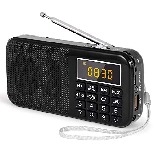 J-725C Radio FM portátil pequeña, radio de batería recargable digital con reloj despertador, linterna LED, tiempo de reproducción ultralargo, reproductor de MP3 AUX Micro-SD Pendrive, de PRUNUS(Negra) J-725C Radio FM portátil pequeña, radio de batería recargable digital con reloj despertador, linterna LED, tiempo de reproducción ultralargo, reproductor de MP3 AUX Micro-SD Pendrive, de PRUNUS(Negra)