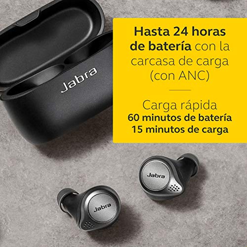 Jabra Elite 75t - Auriculares Bluetooth con Cancelación Activa de Ruido y batería de larga duración, Llamadas y música verdaderamente inalámbricas - Negro Titanio