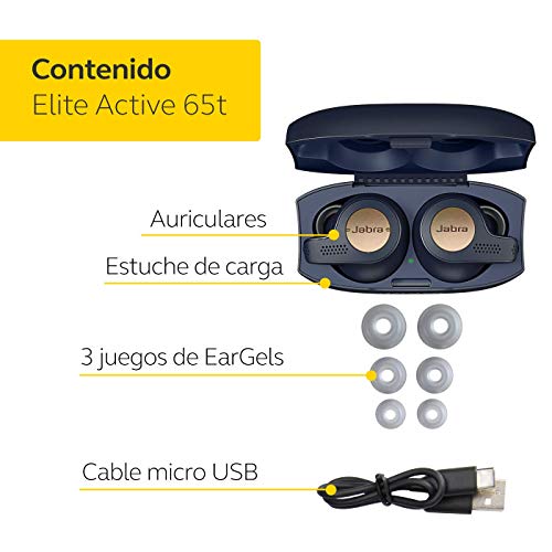 Jabra Elite Active 65t – Auriculares Deportivos Bluetooth con Cancelación Pasiva de Ruido y Sensor de Movimiento, Auténticas Llamadas Inalámbricas y Música, Azul Cobre