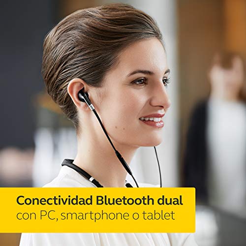 Jabra Evolve 75e UC - Auriculares Inalámbricos Optimizados para Comunicaciones Unificadas, Batería de Larga Duración, Cinta Vibratoria para el Cuello y Luz "Busylight", Negro