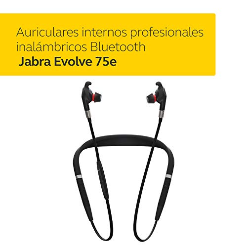 Jabra Evolve 75e UC - Auriculares Inalámbricos Optimizados para Comunicaciones Unificadas, Batería de Larga Duración, Cinta Vibratoria para el Cuello y Luz "Busylight", Negro