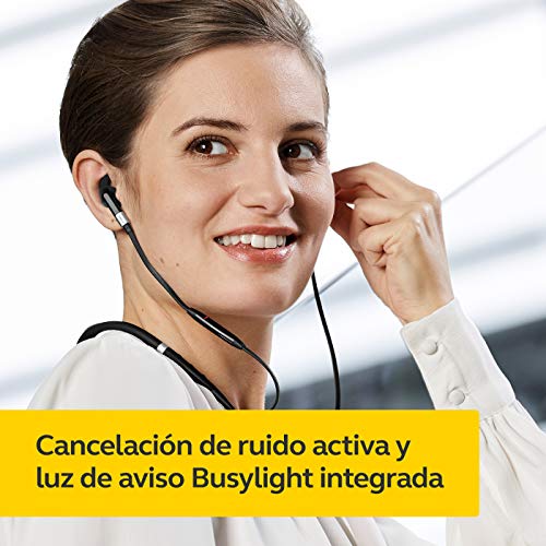 Jabra Evolve 75e UC - Auriculares Inalámbricos Optimizados para Comunicaciones Unificadas, Batería de Larga Duración, Cinta Vibratoria para el Cuello y Luz "Busylight", Negro