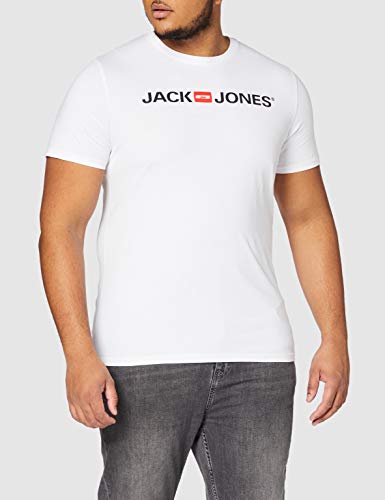 Jack & Jones Jjecorp Logo tee SS Crew Neck Noos Camiseta, Blanco (White Detail: Slim Fit), X-Small para Hombre
