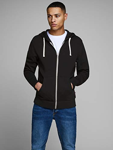 Jack & Jones Jjeholmen Sweat Zip Hood Noos Sudadera, Negro (Black), Medium para Hombre