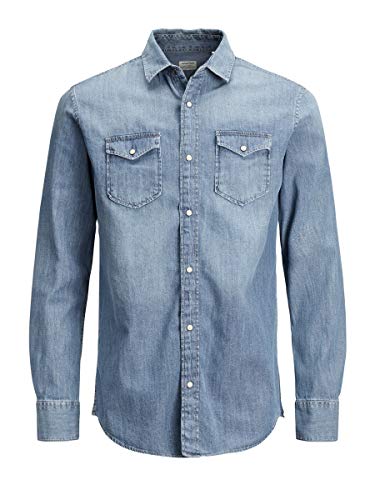 Jack & Jones Jjesheridan Shirt L/s Camisa Vaquera, Azul (Medium Blue Denim Fit:Slim), Hombre