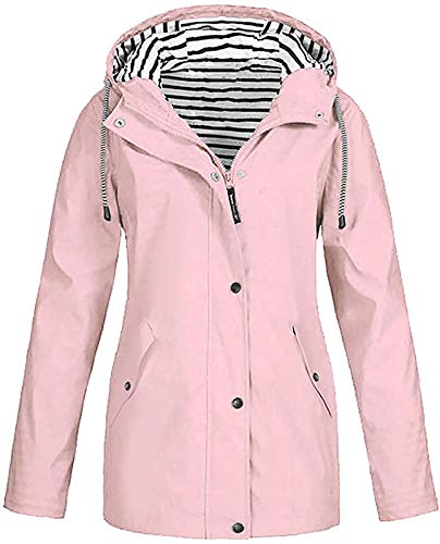 Jacket Chubasqueros Mujer Chaqueta con Capucha Chaqueta Impermeable, a Prueba de Viento Transpirable Ligeros Outdoor Cortaviento Manga Larga Rompevientos Larga (Rosado, 2XL)