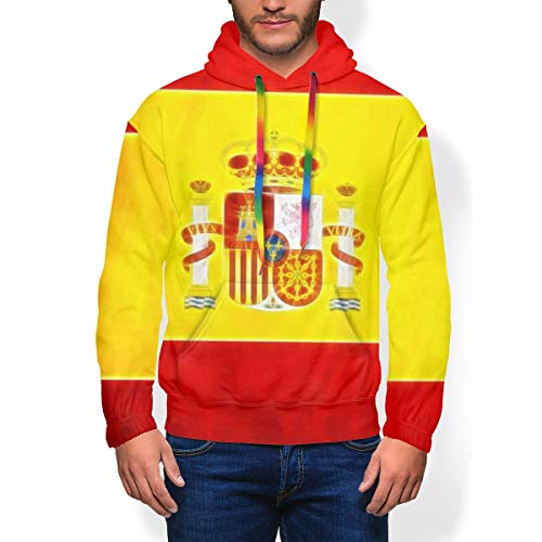 Jacklee Sudadera con Capucha y Forro Polar para Hombre, diseño de la Bandera de España Negro Negro (XXXL