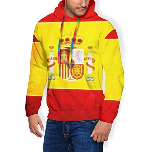 Jacklee Sudadera con Capucha y Forro Polar para Hombre, diseño de la Bandera de España Negro Negro (XXXL