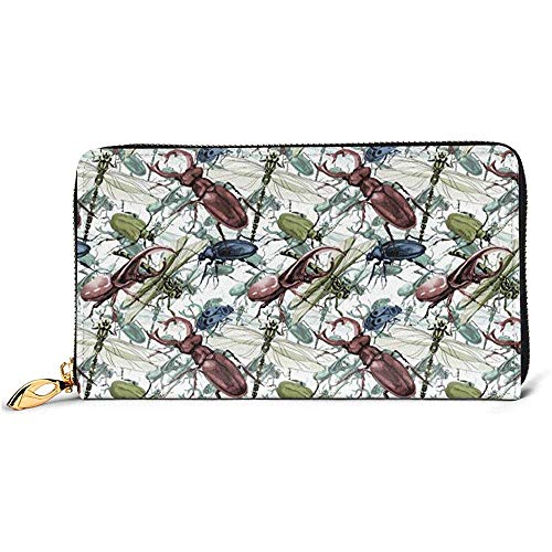 Jacque Dusk Cartera de Piel con diseño de escarabajos para Hombres y Mujeres, Cartera de Cuero Largo para Tarjetas de chequera, Cartera con Cierre de Hebilla, Elegante Monedero para Mujer