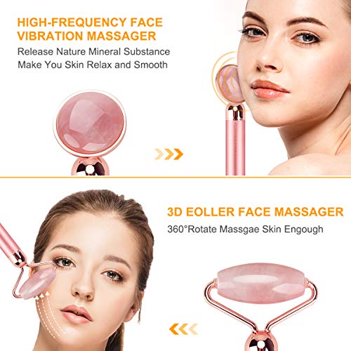 Jade Roller, Achort 3-in-1 Vibrating Jade Roller y 3D Roller Electric Sonic Energy Set, herramienta antiarrugas para cara, cabeza, brazos y cuello, estiramiento de la piel Jade Roller, Achort 3-in-1 Vibrating Jade Roller y 3D Roller Electric Sonic Energy Set, herramienta antiarrugas para cara, cabeza, brazos y cuello, estiramiento de la piel