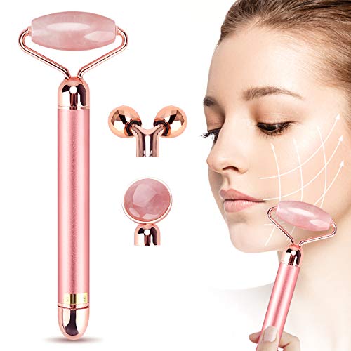 Jade Roller, Achort 3-in-1 Vibrating Jade Roller y 3D Roller Electric Sonic Energy Set, herramienta antiarrugas para cara, cabeza, brazos y cuello, estiramiento de la piel