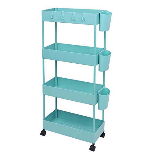 JAKAGO Carrito de almacenamiento deslizable con ruedas delgadas, estante organizador de 4 niveles, estante organizador de utilidad, lugar estrecho, unidad de estantería móvil para despensa (azulado) JAKAGO Carrito de almacenamiento deslizable con ruedas delgadas, estante organizador de 4 niveles, estante organizador de utilidad, lugar estrecho, unidad de estantería móvil para despensa (azulado)