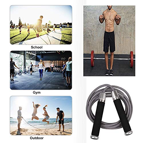 JAKAGO Cuerda de Saltar Profesional con Peso 1.41 LB Longitud Ajustable Cuerdas Rodamientos de Bolas Antideslizantes Asas para Ejercicio Pesado Boxeo Cardio Entrenamiento al Aire Libre (Plata, L) JAKAGO Cuerda de Saltar Profesional con Peso 1.41 LB Longitud Ajustable Cuerdas Rodamientos de Bolas Antideslizantes Asas para Ejercicio Pesado Boxeo Cardio Entrenamiento al Aire Libre (Plata, L)