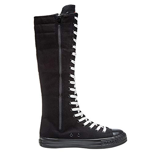 Jamron Chicas Mujer Moda Rodilla Alta con Cordones Botas de Lona Puro Negro Cremallera Botas de Danza Luminoso SN814 EU38.5 Jamron Chicas Mujer Moda Rodilla Alta con Cordones Botas de Lona Puro Negro Cremallera Botas de Danza Luminoso SN814 EU38.5