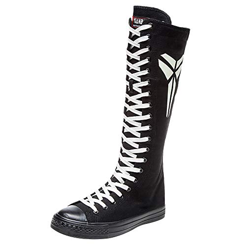 Jamron Chicas Mujer Moda Rodilla Alta con Cordones Botas de Lona Puro Negro Cremallera Botas de Danza Luminoso SN814 EU38.5 Jamron Chicas Mujer Moda Rodilla Alta con Cordones Botas de Lona Puro Negro Cremallera Botas de Danza Luminoso SN814 EU38.5
