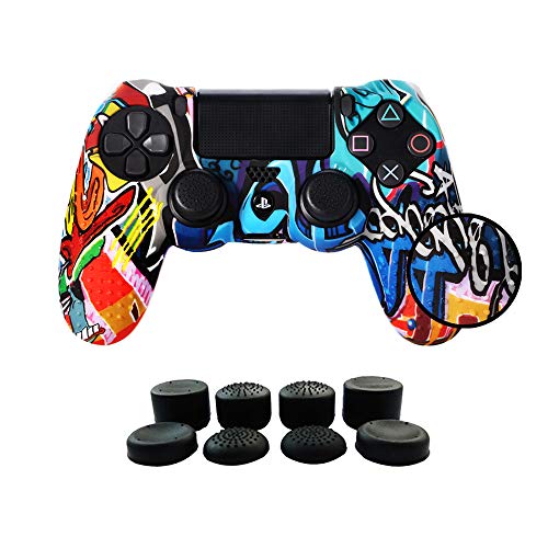 JANESAL Funda para Cubrir el Mando de PS4 con 8 Grips para Pulgares, Funda Antideslizante de Silicona, Carcasa Protectora para Mando de PS4 / Slim/Pro