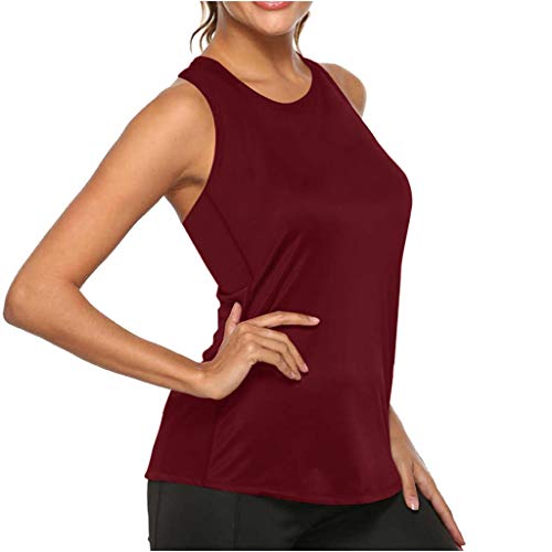 Janly Clearance Sale - Camisetas para mujer sexy, para entrenamiento de yoga plisadas para gimnasio, camisetas de espalda cruzada atlética, para verano (vino-L)