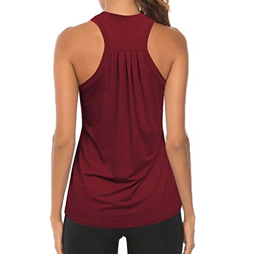 Janly Clearance Sale - Camisetas para mujer sexy, para entrenamiento de yoga plisadas para gimnasio, camisetas de espalda cruzada atlética, para verano (vino-L)