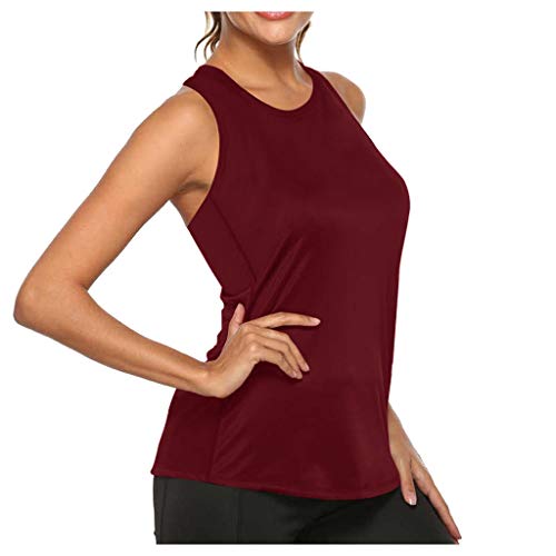 Janly Clearance Sale - Camisetas para mujer sexy, para entrenamiento de yoga plisadas para gimnasio, camisetas de espalda cruzada atlética, para verano (vino-L)