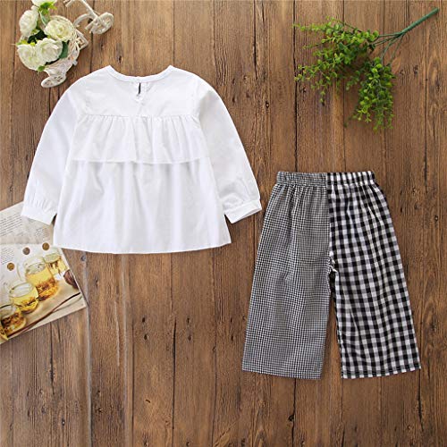 Janly Clearance Sale Conjunto de ropa de 0 a 10 años, ropa de manga larga camiseta + pantalones a cuadros, para niños grandes de 4 a 5 años (blanco)