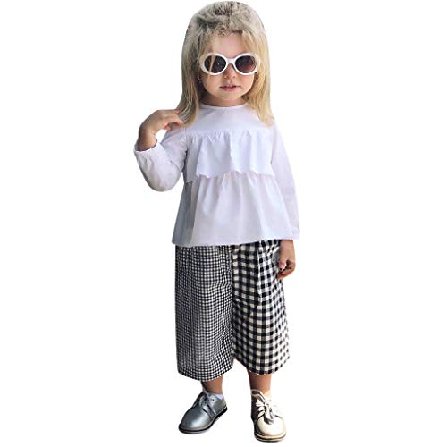Janly Clearance Sale Conjunto de ropa de 0 a 10 años, ropa de manga larga camiseta + pantalones a cuadros, para niños grandes de 4 a 5 años (blanco)