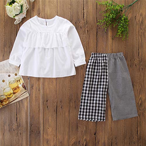 Janly Clearance Sale Conjunto de ropa de 0 a 10 años, ropa de manga larga camiseta + pantalones a cuadros, para niños grandes de 4 a 5 años (blanco)