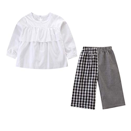 Janly Clearance Sale Conjunto de ropa de 0 a 10 años, ropa de manga larga camiseta + pantalones a cuadros, para niños grandes de 4 a 5 años (blanco)