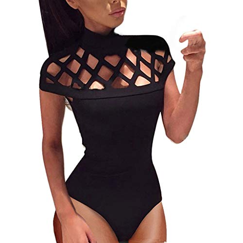Janly Clearance Sale - Gargantilla para mujer, cuello alto, con mangas en jaula, para verano (negro-3XL) Janly Clearance Sale - Gargantilla para mujer, cuello alto, con mangas en jaula, para verano (negro-3XL)