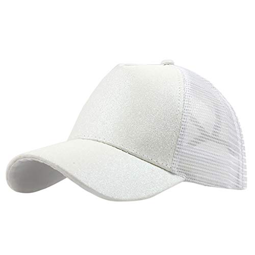 Janly Liquidación Venta Sombrero, Caballo Desordenado Bollos Camioneros Plain Baseball Visor Gorra Unisex Glitter Sombrero (Blanco)