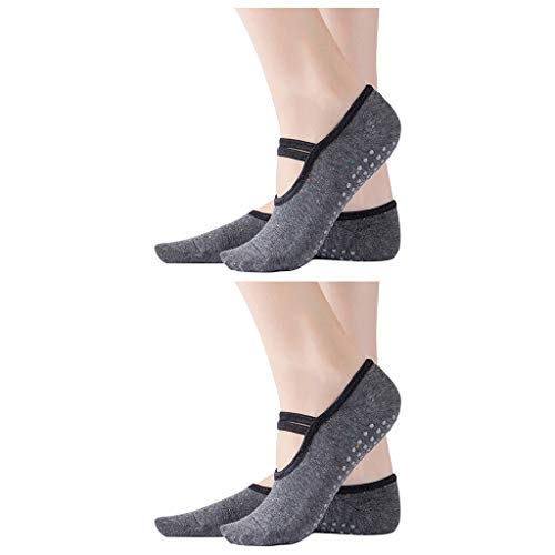 Janly Sports & Outdoor - Calcetines de yoga, 2 pares de calcetines antideslizantes para pilates con correas de ballet y agarres de silicona, ¡compra ahora!, f, talla única