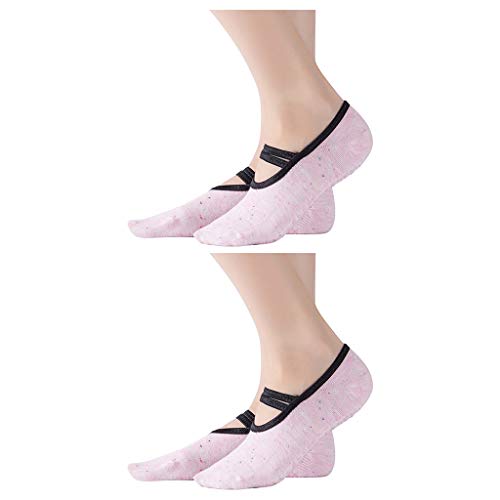 Janly Sports & Outdoor - Calcetines de yoga, 2 pares de calcetines antideslizantes para pilates con correas de ballet y agarres de silicona, ¡compra ahora!, f, talla única